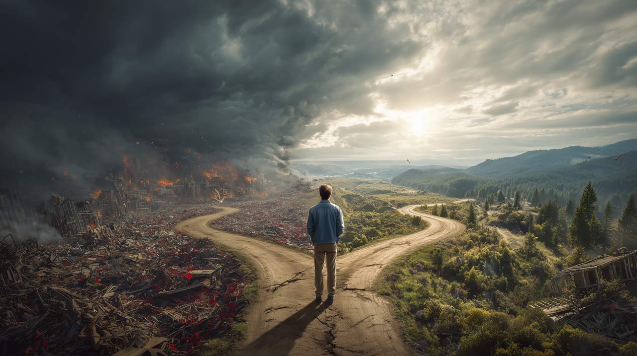 man choosing path